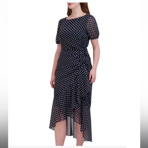 Julia Jordan Polka Dot Chiffon Side Ruched Dress